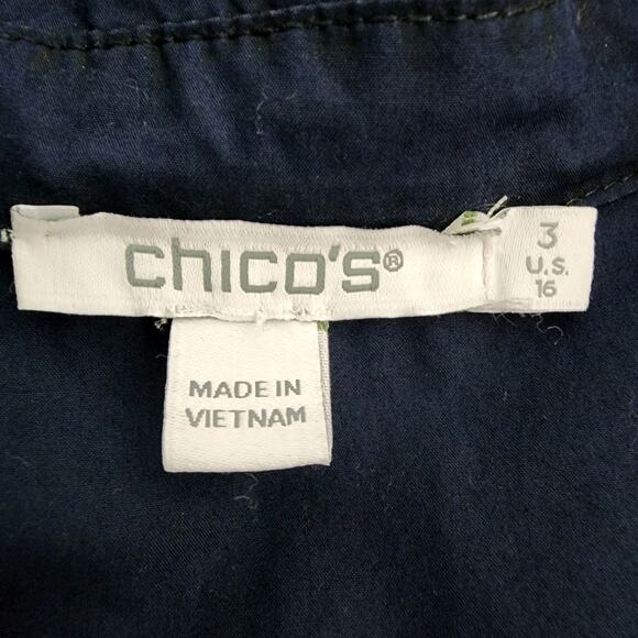 Chico’s Womens Poplin Pintuck Shirt Navy Blue 3/4 Sleeve Button Size 3 US 16 - Picture 7 of 9